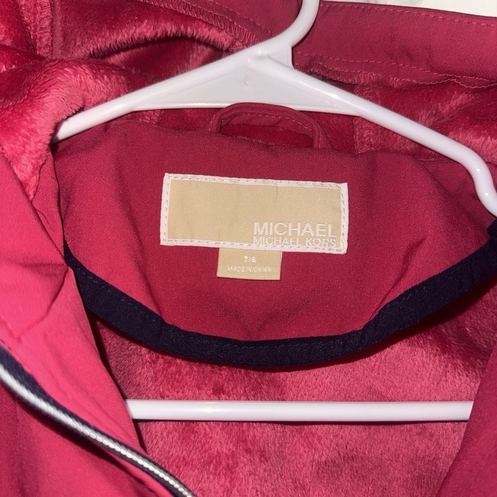 Michael Kors Kids Girls Pink Solid Hooded Full Zipper Jacket Raincoat - Picture 4 of 8